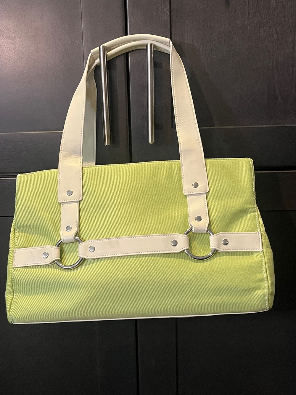 White-Trim Lime Green Tote Bag Lots of Room. Never been used. Zipper Closure